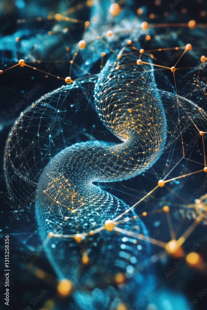 Poster abstract digital network visualization of colorful swirling patterns representing connection and dat