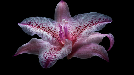 Vibrant orchid with intricate patterns against dark background