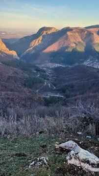 Landscape of the Vratsa Mountains in autumn at sunset