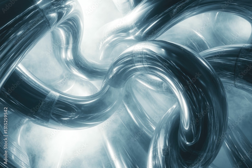 Poster Abstract image of swirling, reflective metallic tubes creating a mesmerizing, futuristic, and dynamic composition.