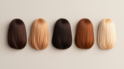 Luxurious hair wigs in various colors, showcasing rich ombre gradient from dark to light shades. Perfect for styling and fashion inspiration