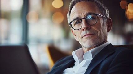 Fototapeta premium Confident Businessman Portrait: Serious Executive in Modern Setting