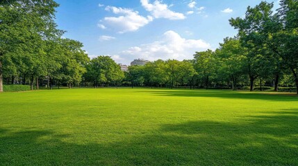 Serene Green Park Landscape Under Summer Sky