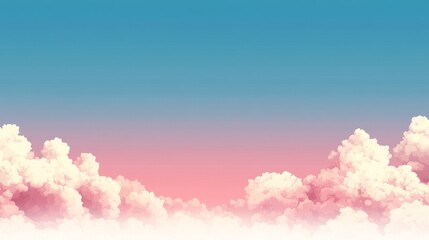 Naklejka premium A bright sky filled with fluffy, colorful clouds in pink, purple, and yellow, creating a dreamlike setting