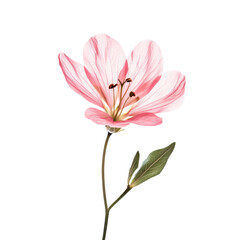 Fototapeta premium a single pink flower with a stem and leaves