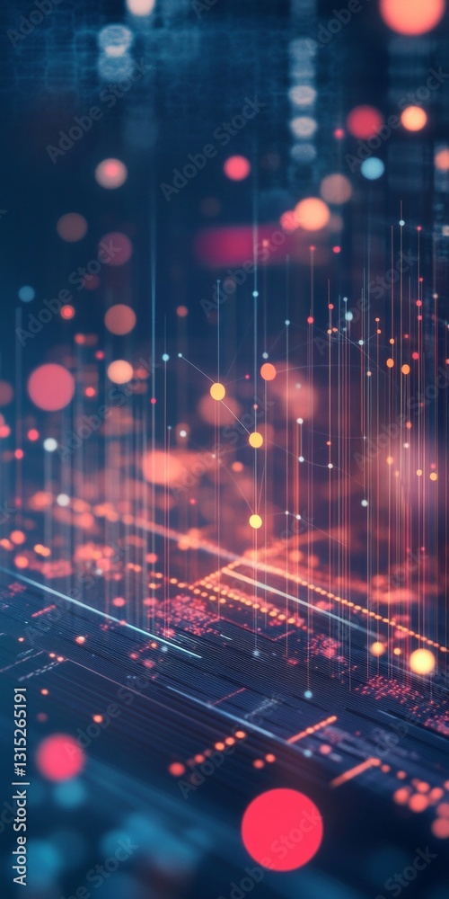 Poster abstract digital background with colorful lights and patterns representing data flow and technology