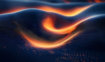 Abstract landscape with flowing orange energy waves on a dark surface