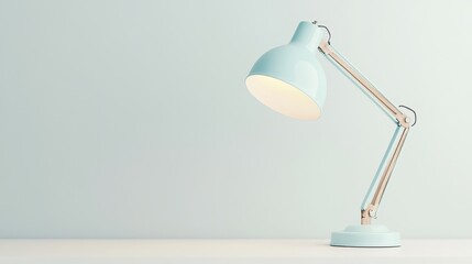 A modern desktop lamp with adjustable arms, standing on a clean desk, on a white isolated background