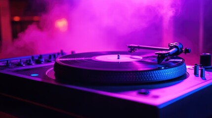 Turntable Playing Vinyl Record Purple
