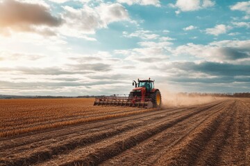 Tractor Navigating Asphalt Roads Post Harvesting, Showcasing Agricultural Equipment in Nature