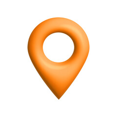 A bright orange location pin featuring a smooth design with a central hollow circle.