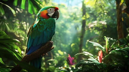 Obraz premium Generic Tropical Parrot Moment Vivid Feathers Branch