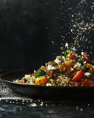 Quinoa Salad with Tomatoes, Feta, and Herbs with Falling Seeds