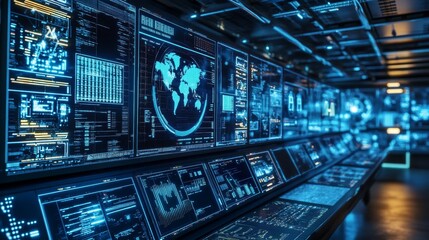 Obraz premium Futuristic Technology Control Panel with Global Data Visualization