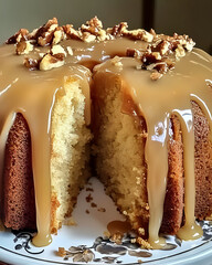 : Delicious Caramel Cake with Pecan Topping
