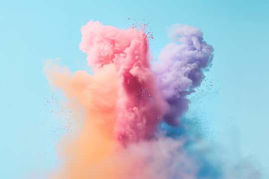 Colorful Pastel Powder Explosion on a Blue Background