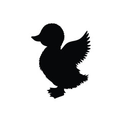 Obraz premium Silhouette of a Duck Standing with Wings Slightly Raised and Beak Pointing Forward. Black silhouette duck isolated on white background. 