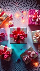 Gift boxes of different colors.