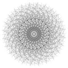 Abstract round spiral minimalist mandala in black and white.