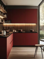 A modern kitchen with cabinets and a wooden floor