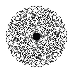 Abstract round spiral minimalist mandala in black and white.