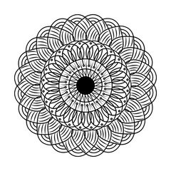 Abstract round spiral minimalist mandala in black and white.