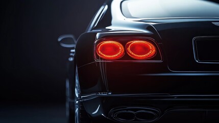 Sleek black car rear lights in dark studio