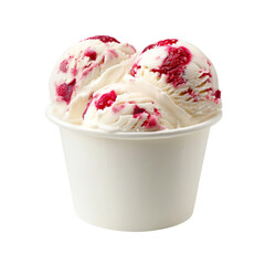 Raspberry ice cream transparent PNG, isolated background. White paper cup mockup, parlour shop menu dessert, vibrant colorful classic flavour