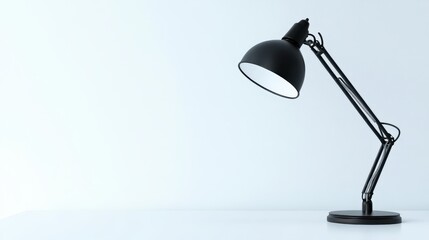 A modern LED desk lamp, with a sleek design and adjustable arms, placed on a clean white desk, on a white isolated background