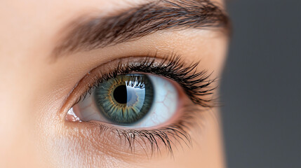 Obraz premium An ultra-detailed close-up of a human eye, showing intricate iris patterns and sharp eyelashes.