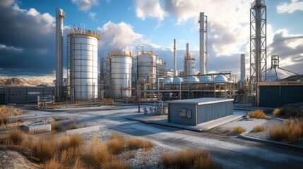 Obraz premium Industrial Complex in the Desert Landscape