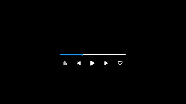 Music Player Overlay Template Animation. Music Timeline Video Track Player. Music Player Interface Motion on Black Background. Timeline Bar Moving as Song Media Player.