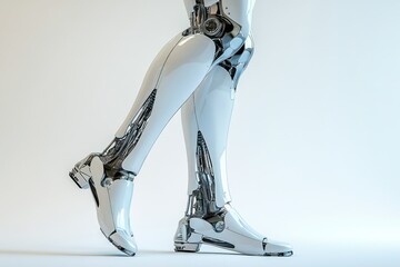 A close-up of a robotic leg, showcasing intricate mechanical details and sleek white design.