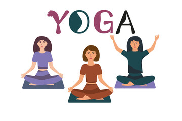 International Yoga Day. Women practice yoga. Vector illustration