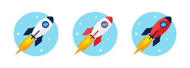 A futuristic vector logo featuring a rocket ship blasting off into space, vector 10 eps.