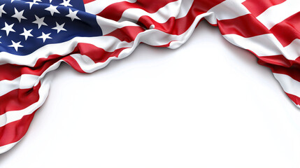 Memorial Day Background with Waving American Flag on White Texture