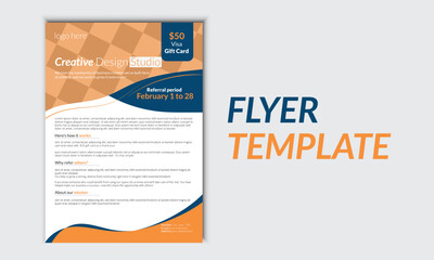 Flyer template with amazing and elegant geometric design for marketing in orange and blue color