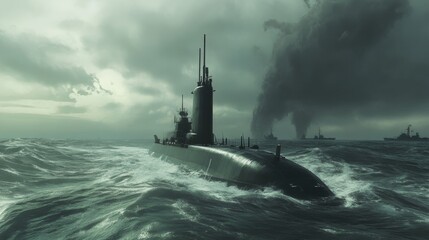 Fototapeta premium Submarine in a Stormy Ocean