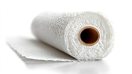 Rolled paper towel against white background