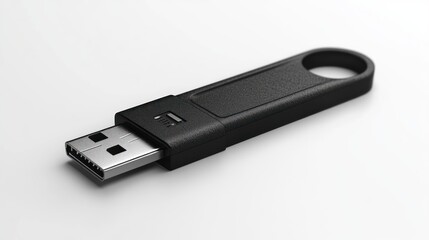 Modern black USB flash drive on white background