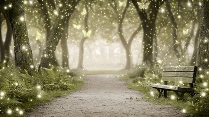 Enchanted Twilight Forest with Sparkling Butterflies and Trees