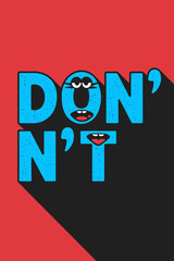 Bold vector graphic illustration with playful typography in bright red and blue colors with fun expressions