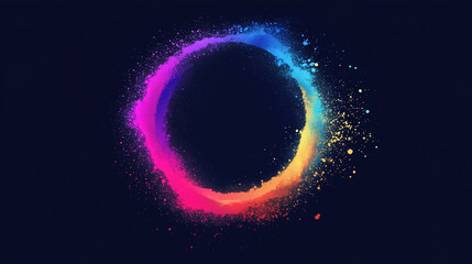 A circular explosion of Holi powder in bright neon colors on a dark background.