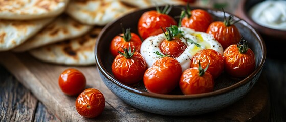 Professional Image of Oven Baked Cherry Tomatoes with Greek Yoghurt for Culinary or Cooking Use