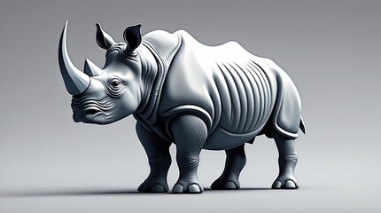 Fototapeta premium Detailed 3D Rendering of a Rhinoceros with Textured Skin and Prominent Horns for Wildlife, Cons