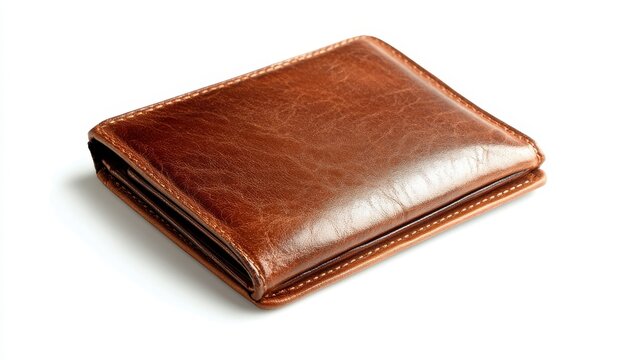 A high-quality leather wallet with a minimalist design, placed on a white isolated background
