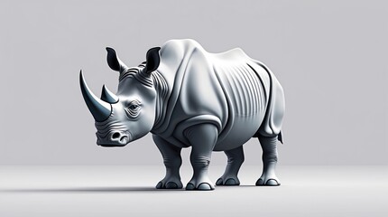 Fototapeta premium Detailed 3D Rendering of a Rhinoceros, Wildlife Art, Animal Sculpture, Nature Illustration, Dig