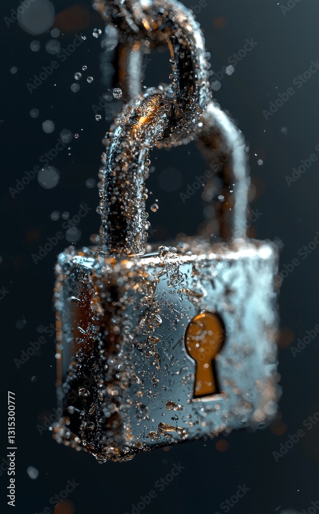 Aufkleber A cyber security concept is illustrated through a scheme that includes a padlock and binary code in the background