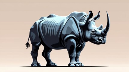 Detailed Illustration of a Mighty Horned Creature in a Neutral Background, Perfect for Wildlife