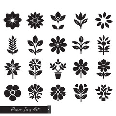 Isolated black vector flowers set silhouettes on a white backdrop